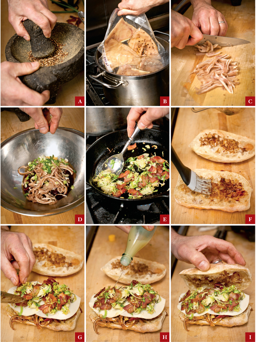 step by step instructions for making Lardo's pig's ear sandwich photographed by John Valls